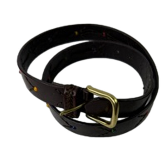 Women's Brown Leather Belt with Multi-Couloured Beads - Picture 1 of 7